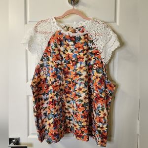 SHEIN‎ Curve 4XL White Multicolored Floral Blouse Top